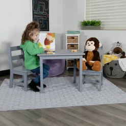 Kyndl Kids Solid Hardwood Table and Chair Set for Playroom, Bedroom, Kitchen - 3 Piece Set - Gray