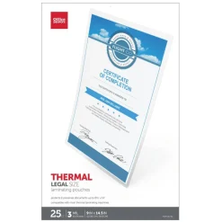 Laminating Pouches, Legal Size, 3 Mil, 9" x 14.5", Pack Of 25