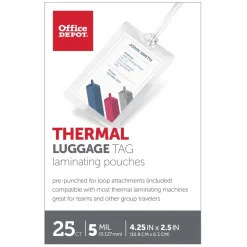 Laminating Pouches, Luggage Tag With Loop, 5 Mil, 2 1/2" x 4 1/4", Pack Of 25