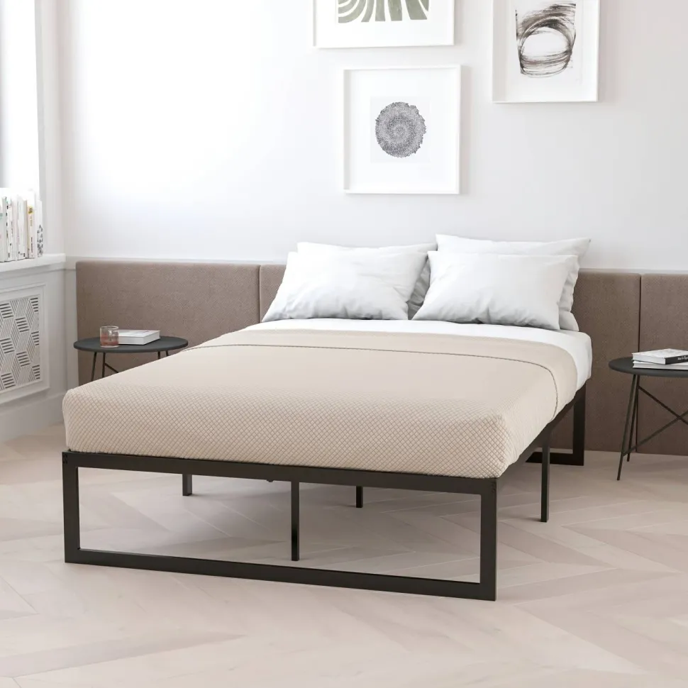 Lana 14 Inch Metal Platform Bed Frame - No Box Spring Needed with Steel Slat Support and Quick Lock Functionality (Twin)