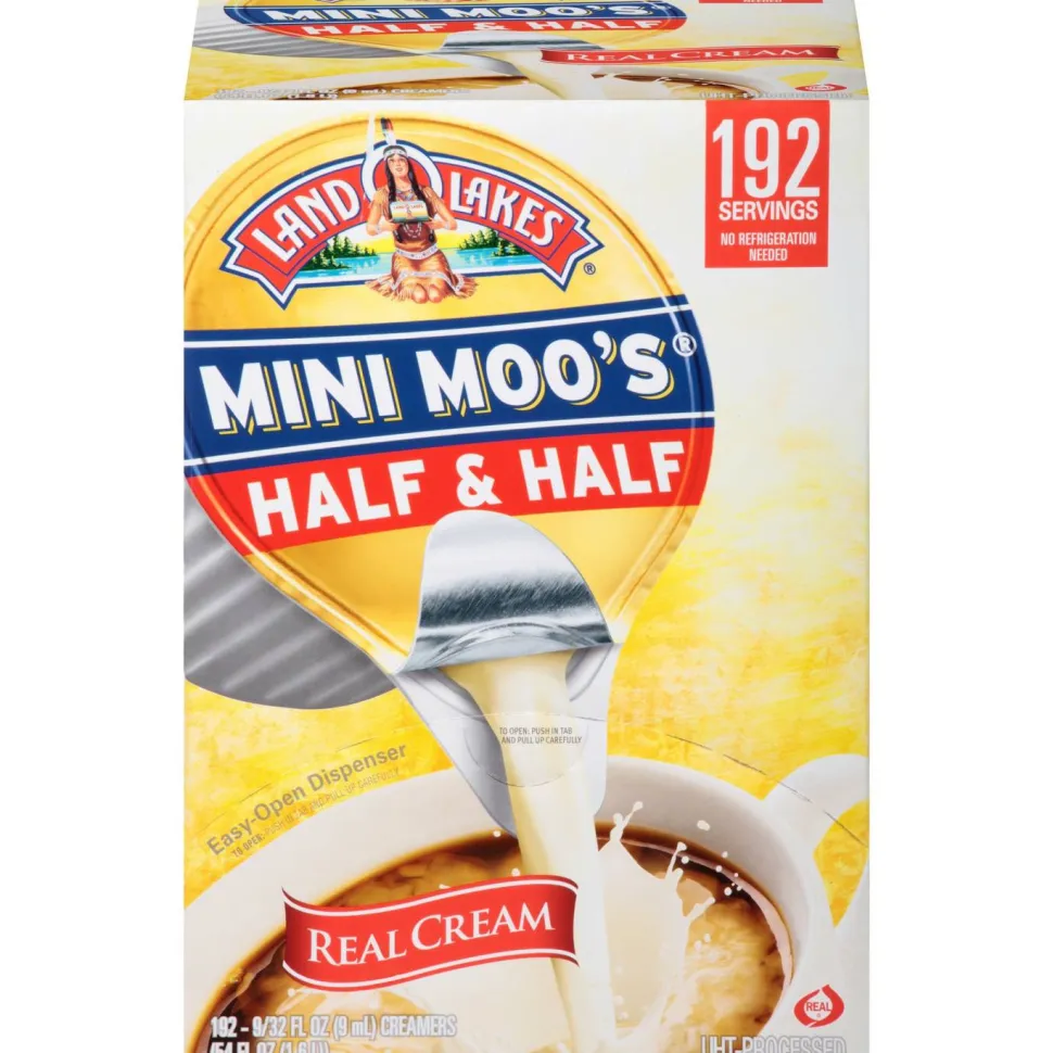 Land O'Lakes Mini Moos Half-And-Half Liquid Coffee Creamer, Original Flavor, 0.28 Oz Single Serve, 192/Pack