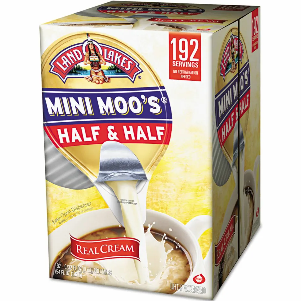Land O'Lakes Mini Moos Half-And-Half Liquid Coffee Creamer, Original Flavor, 0.28 Oz Single Serve, 192/Pack
