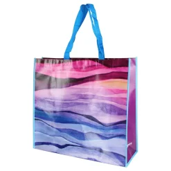 Large Reusable Shopping Bag, 19"H x 17-1/4"W x 7"D, Watercolor Waves