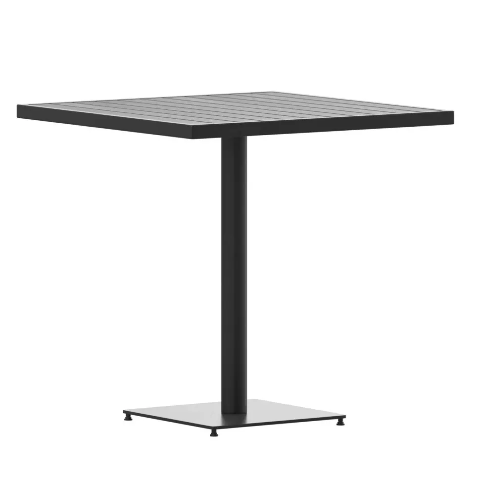 Lark Outdoor Patio Bistro Dining Table with Faux Gray Wash Teak Poly Slats, 30" Square