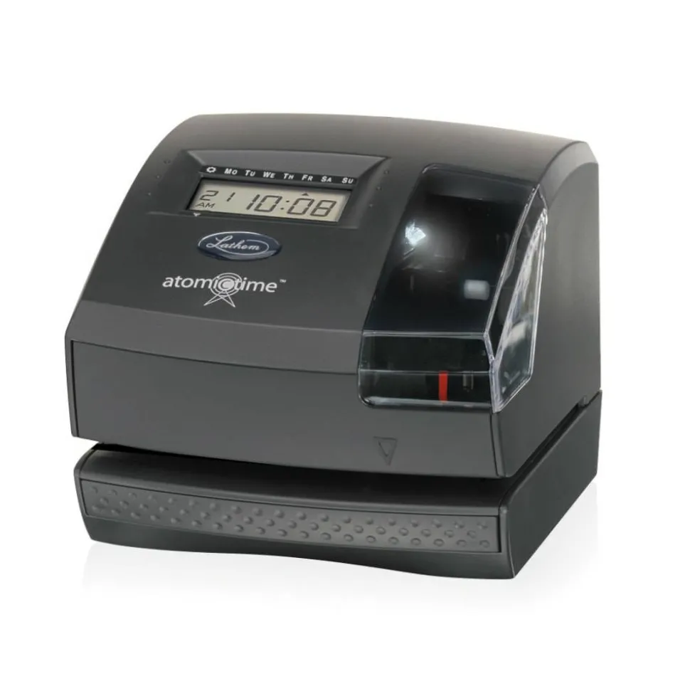 Lathem Atomic Time Clock With Tru-Align, 1600E, Unlimited Employees, 5.7"H x 6.3"W x 7.2"D, Gray
