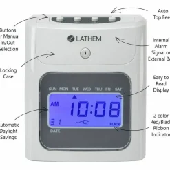 Lathem 400E Top Feed Electronic Time Clock Kit - Card Punch/Stamp - Month, Date, Week, Time, Bi-weekly, Semi-monthly, Month Record Time