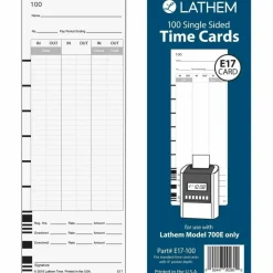 Lathem Model 700E Clock Single Sided Time Cards - White - Black Print Color - 100 / Pack