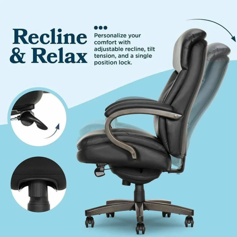 La-Z-Boy Woodbury Big/Tall Executive Chair, Supports Up to 400 lb, 20.25" to 23.25" Seat Height, Black Seat/Back, Weathered Gray Base