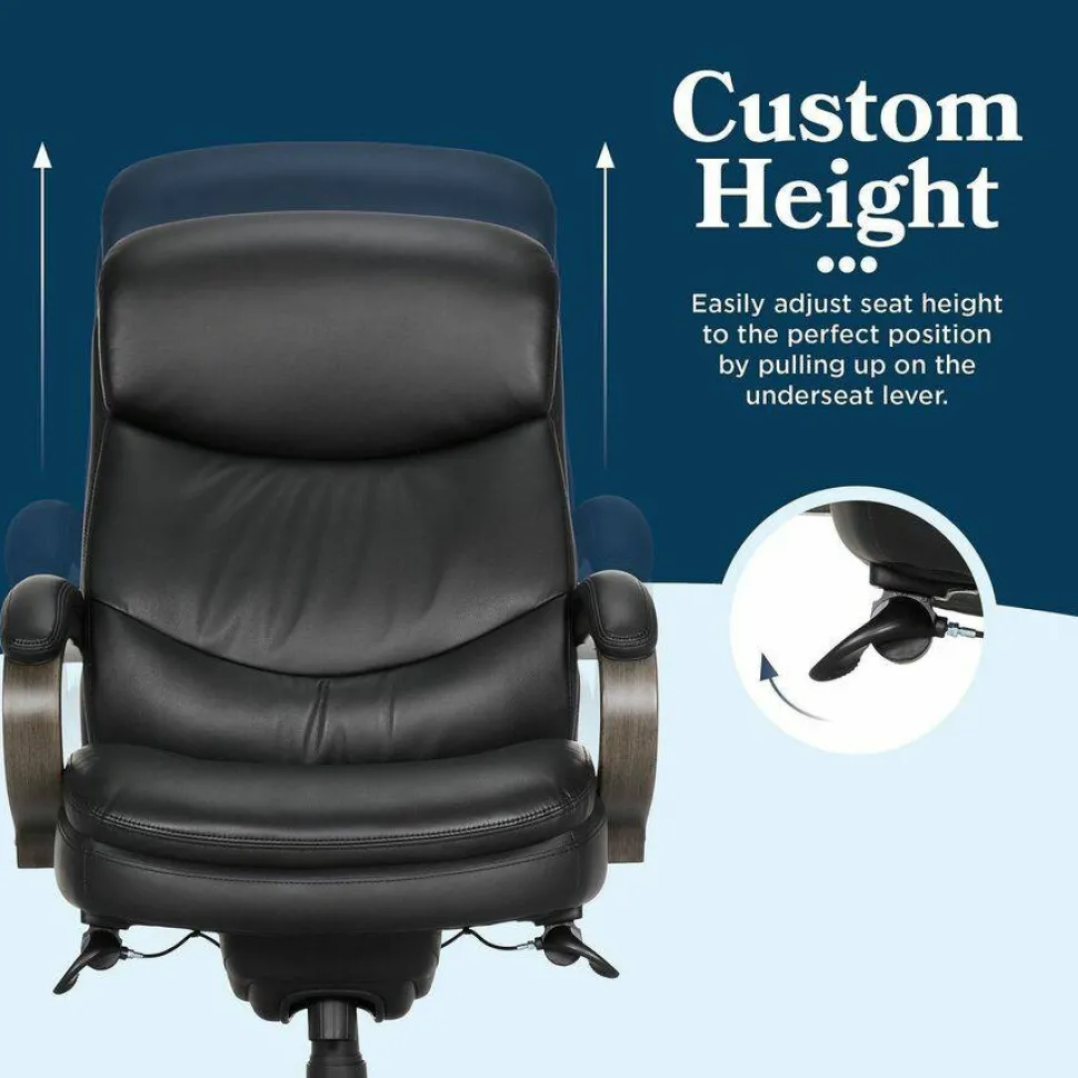 La-Z-Boy Woodbury Big/Tall Executive Chair, Supports Up to 400 lb, 20.25" to 23.25" Seat Height, Black Seat/Back, Weathered Gray Base