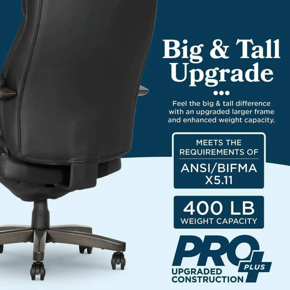La-Z-Boy Woodbury Big/Tall Executive Chair, Supports Up to 400 lb, 20.25" to 23.25" Seat Height, Black Seat/Back, Weathered Gray Base