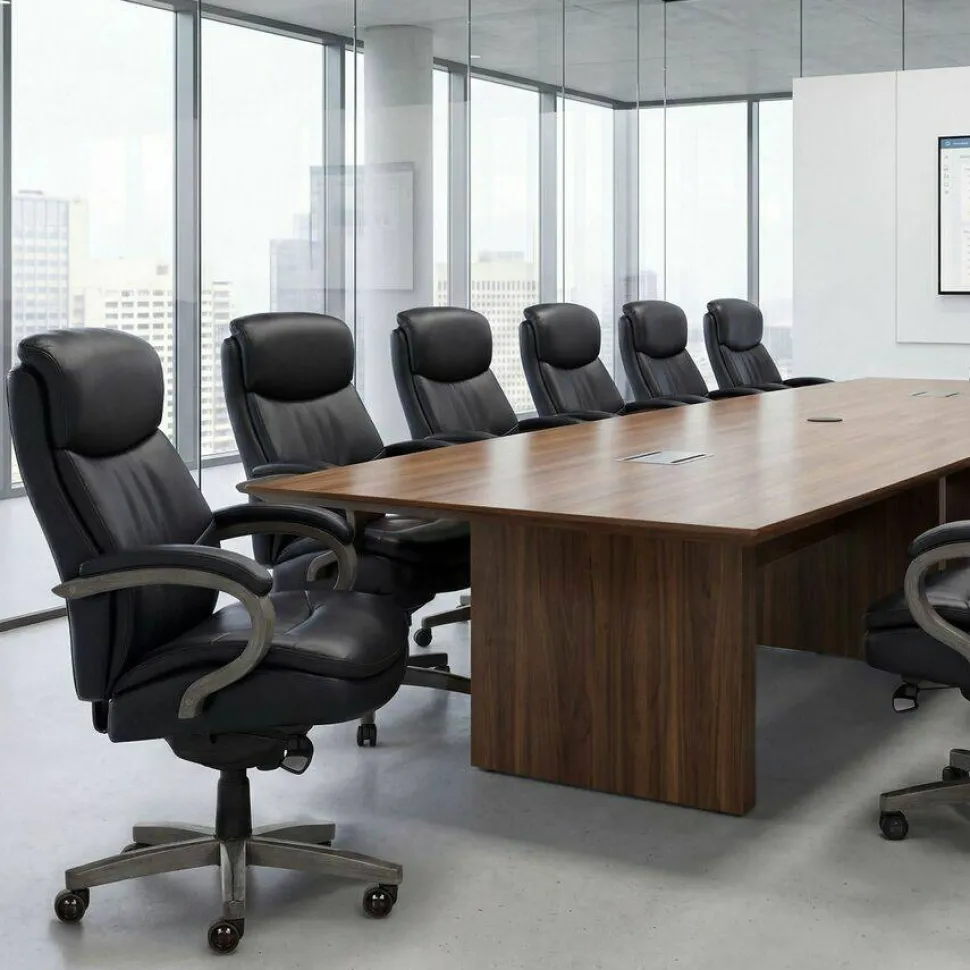 La-Z-Boy Woodbury Big/Tall Executive Chair, Supports Up to 400 lb, 20.25" to 23.25" Seat Height, Black Seat/Back, Weathered Gray Base