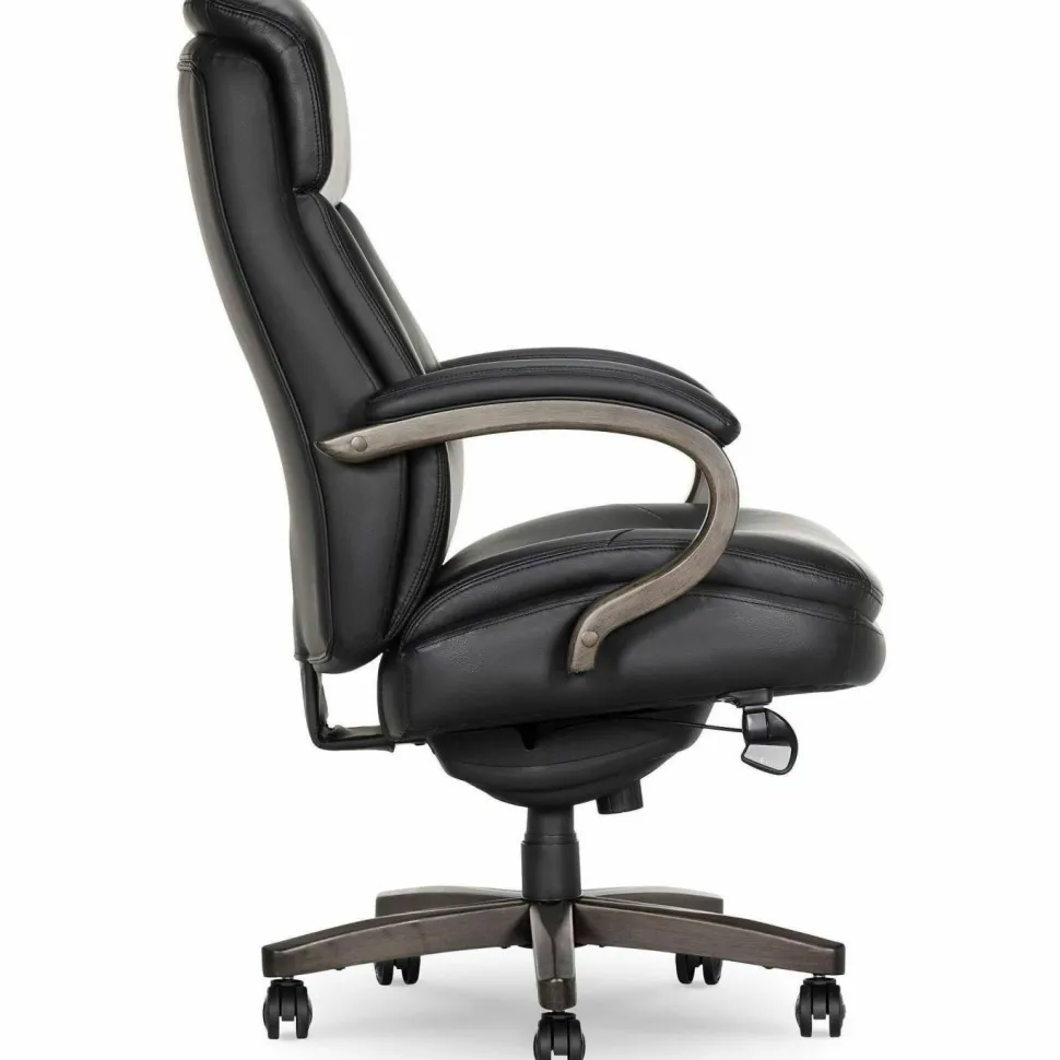 La-Z-Boy Woodbury Big/Tall Executive Chair, Supports Up to 400 lb, 20.25" to 23.25" Seat Height, Black Seat/Back, Weathered Gray Base