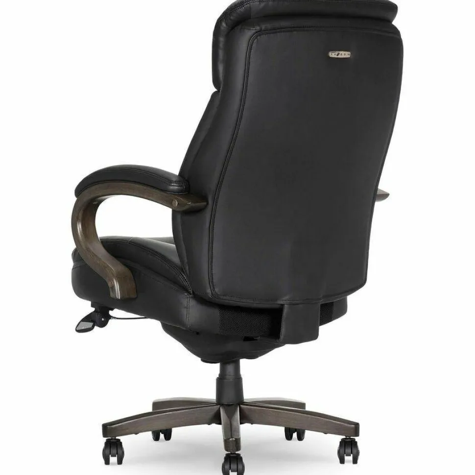 La-Z-Boy Woodbury Big/Tall Executive Chair, Supports Up to 400 lb, 20.25" to 23.25" Seat Height, Black Seat/Back, Weathered Gray Base
