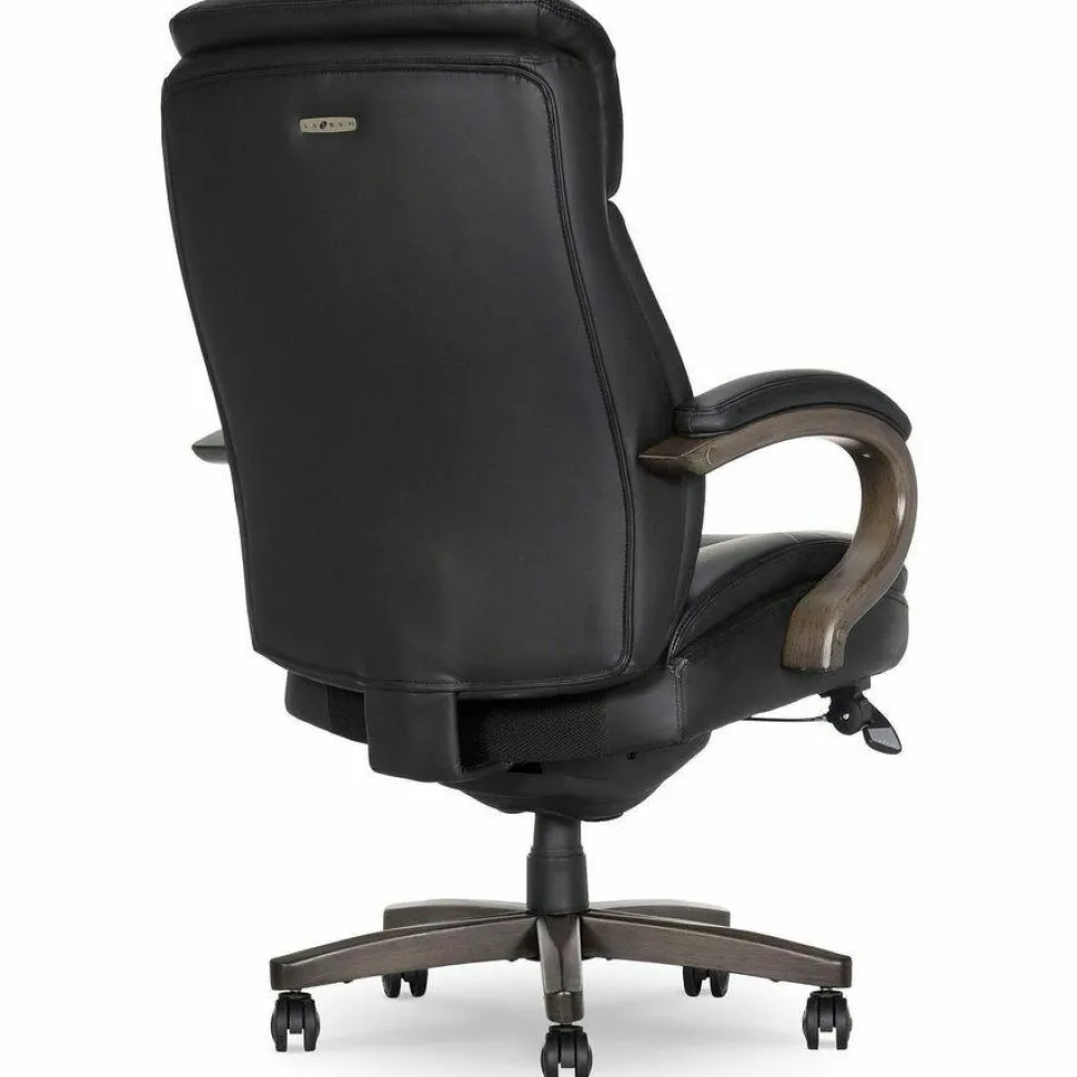 La-Z-Boy Woodbury Big/Tall Executive Chair, Supports Up to 400 lb, 20.25" to 23.25" Seat Height, Black Seat/Back, Weathered Gray Base