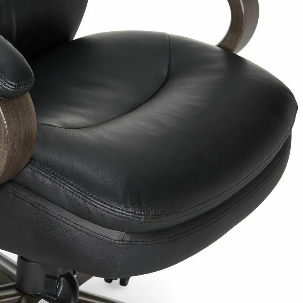 La-Z-Boy Woodbury Big/Tall Executive Chair, Supports Up to 400 lb, 20.25" to 23.25" Seat Height, Black Seat/Back, Weathered Gray Base