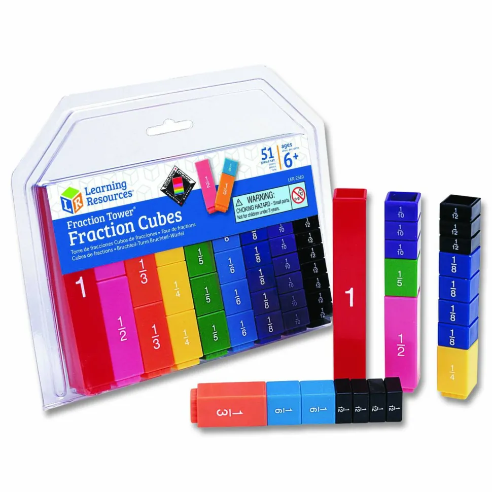 Learning Resources Fraction Tower Fraction Cubes, Grades 1 to 4, 51 Pieces