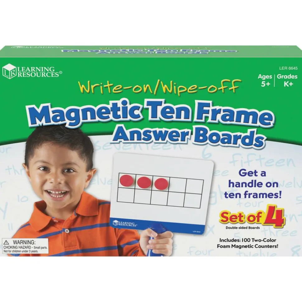 Learning Resources Magnetic 10-Frame Answer Write-And-Wipe Board Set, Assorted Colors, Grades K - 9