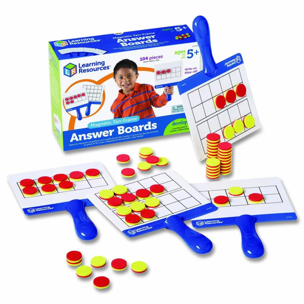 Learning Resources Magnetic 10-Frame Answer Write-And-Wipe Board Set, Assorted Colors, Grades K - 9