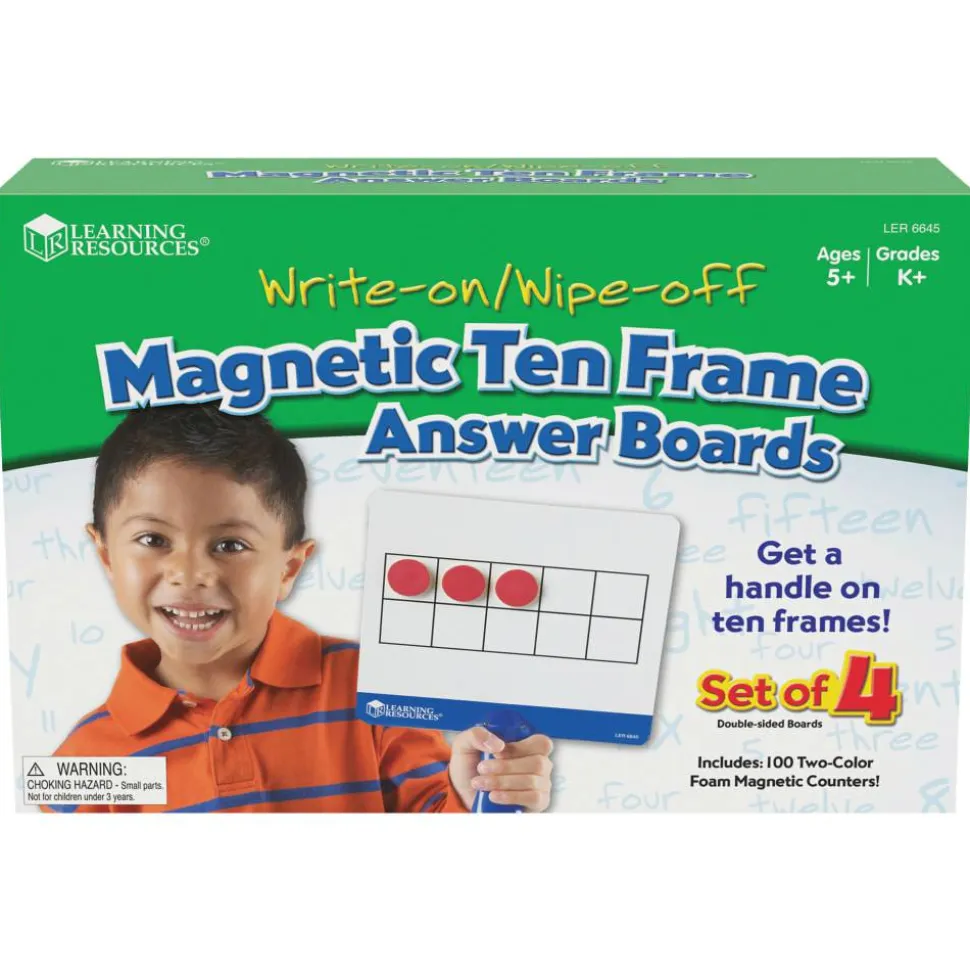 Learning Resources Magnetic 10-Frame Answer Write-And-Wipe Board Set, Assorted Colors, Grades K - 9