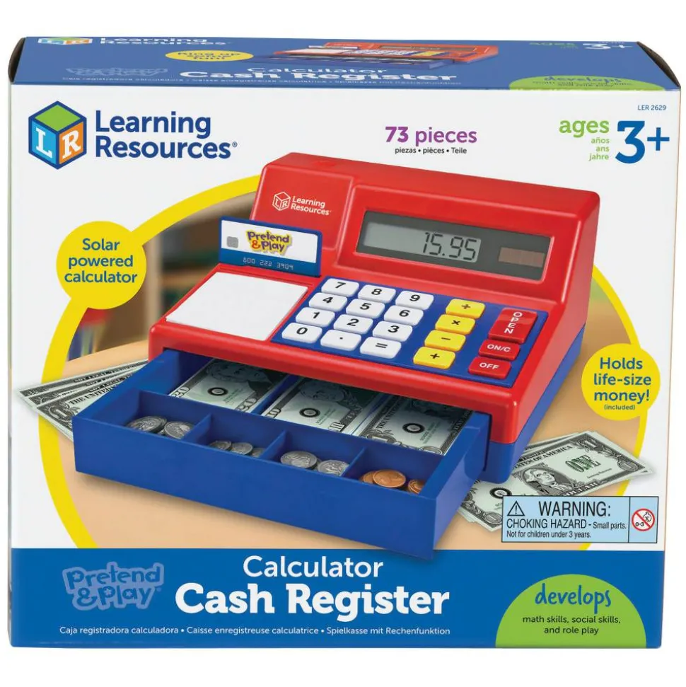 Learning Resources Pretend & Play Calculator Cash Register, 5 3/4"H x 9 1/2"W x 10 1/2"D, Grades Pre-K - 3