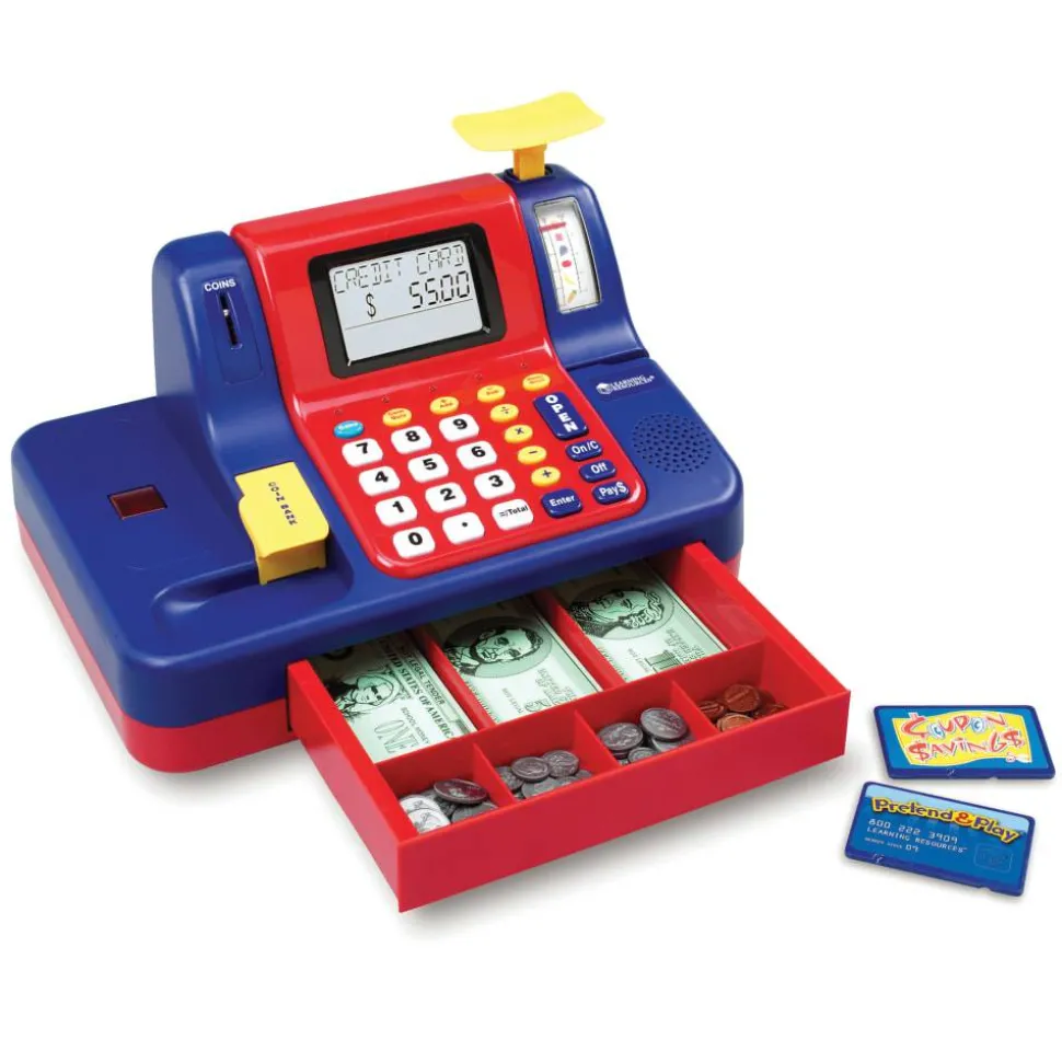 Learning Resources Pretend & Play Teaching Cash Register, 8"H x 9 1/2"W x 13"D, Grades Pre-K - 1