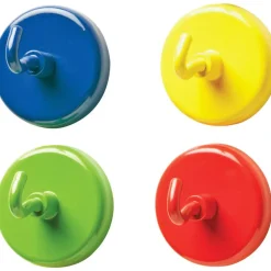 Learning Resources Super Strong Magnetic Hooks Set - for Pocket Chart, Flip Book, Hall Pass, Decoration - Metal - Red, Blue, Green, Yellow - 4 / Pack