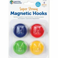 Learning Resources Super Strong Magnetic Hooks Set - for Pocket Chart, Flip Book, Hall Pass, Decoration - Metal - Red, Blue, Green, Yellow - 4 / Pack