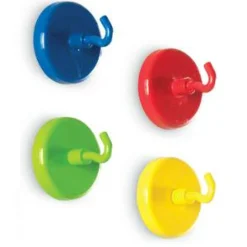 Learning Resources Super Strong Magnetic Hooks Set - for Pocket Chart, Flip Book, Hall Pass, Decoration - Metal - Red, Blue, Green, Yellow - 4 / Pack