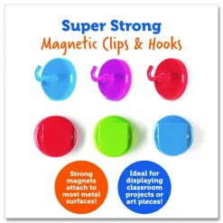 Learning Resources Super Strong Magnetic Clips and Hooks, Small, 1.5" Diameter, Assorted Colors, 3 Clips/3 Hooks