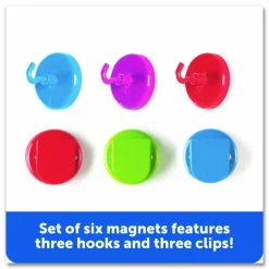 Learning Resources Super Strong Magnetic Clips and Hooks, Small, 1.5" Diameter, Assorted Colors, 3 Clips/3 Hooks