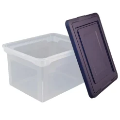 Letter And Legal File Tote, 18"L x 14 1/4"W x 10 7/8"H, Clear/Blue