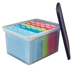 Letter And Legal File Tote, 18"L x 14 1/4"W x 10 7/8"H, Clear/Blue