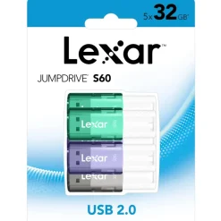 Lexar JumpDrive S60 USB 2.0 Flash Drives, 32GB, Assorted, Set Of 5 Drives