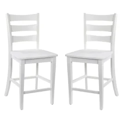 Liesel Set of 2 Commercial Grade Wooden Classic Ladderback Counter Height Barstool with Solid Wood Seat, Antique White Wash