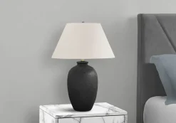 Lighting, 24"H, Table Lamp, Black Ceramic, Ivory / Cream Shade, Modern