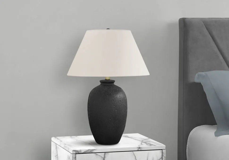 Lighting, 24"H, Table Lamp, Black Ceramic, Ivory / Cream Shade, Modern