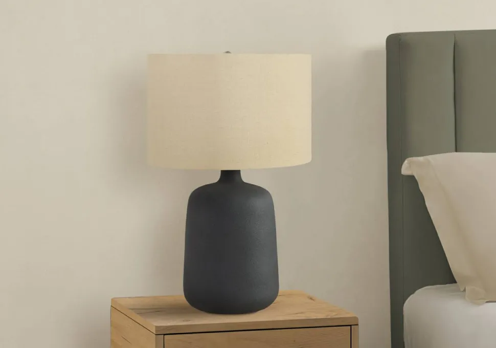 Lighting, 24"H, Table Lamp, Black Ceramic, Beige Shade, Contemporary