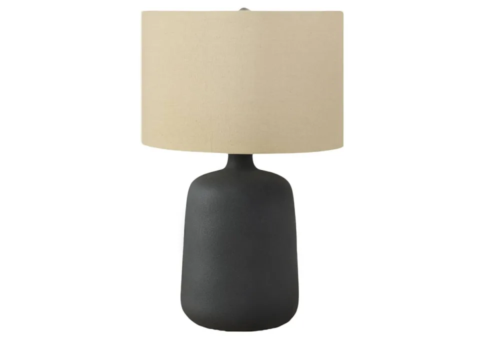 Lighting, 24"H, Table Lamp, Black Ceramic, Beige Shade, Contemporary