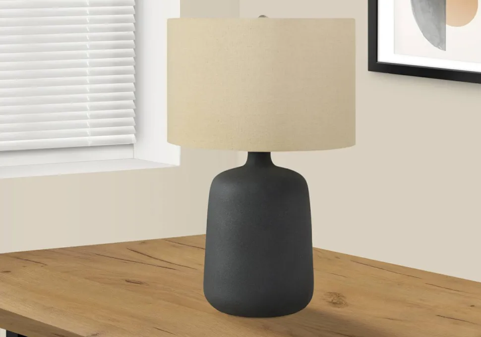 Lighting, 24"H, Table Lamp, Black Ceramic, Beige Shade, Contemporary