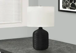 Lighting, 23"H, Table Lamp, Black Rattan, Ivory / Cream Shade, Modern