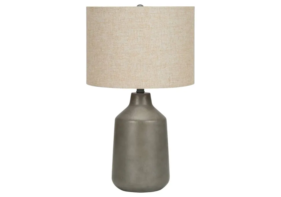 Lighting, 24"H, Table Lamp, Grey Concrete, Beige Shade, Contemporary