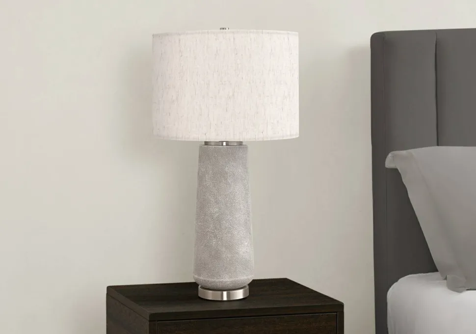 Lighting, 29"H, Table Lamp, Grey Resin, Ivory / Cream Shade, Modern