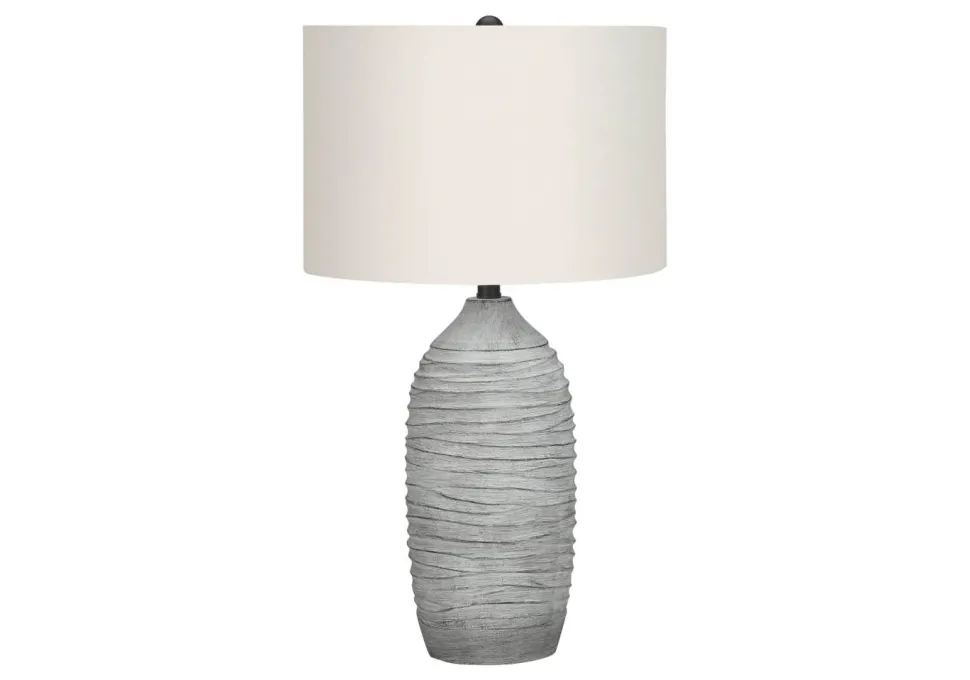 Lighting, 27"H, Table Lamp, Grey Resin, Ivory / Cream Shade, Modern