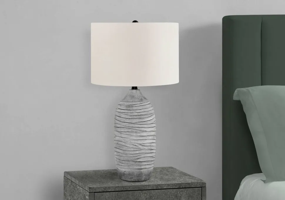 Lighting, 27"H, Table Lamp, Grey Resin, Ivory / Cream Shade, Modern