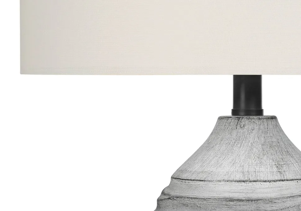 Lighting, 27"H, Table Lamp, Grey Resin, Ivory / Cream Shade, Modern