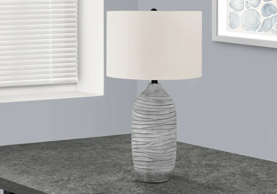 Lighting, 27"H, Table Lamp, Grey Resin, Ivory / Cream Shade, Modern