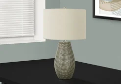 Lighting, 24"H, Table Lamp, Grey Resin, Ivory / Cream Shade, Contemporary