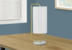 Lighting, 20"H, Table Lamp, White Marble, Ivory / Cream Shade, Contemporary