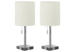 Lighting, Set Of 2, 17"H, Table Lamp, Usb Port Included, Nickel Metal, Ivory / Cream Shade, Contemporary