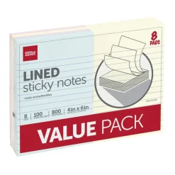 Lined Sticky Notes, 4 in x 6 in, Assorted Pastel Colors, 100 Sheets Per Pad, Pack Of 8